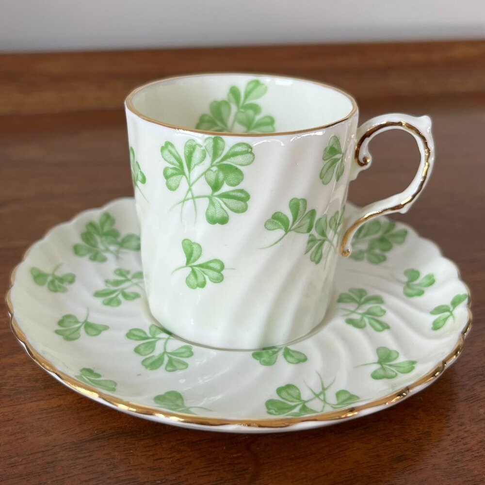 Vintage Aynsley Shamrock Demitasse Espresso Cup and Saucer Bone China England